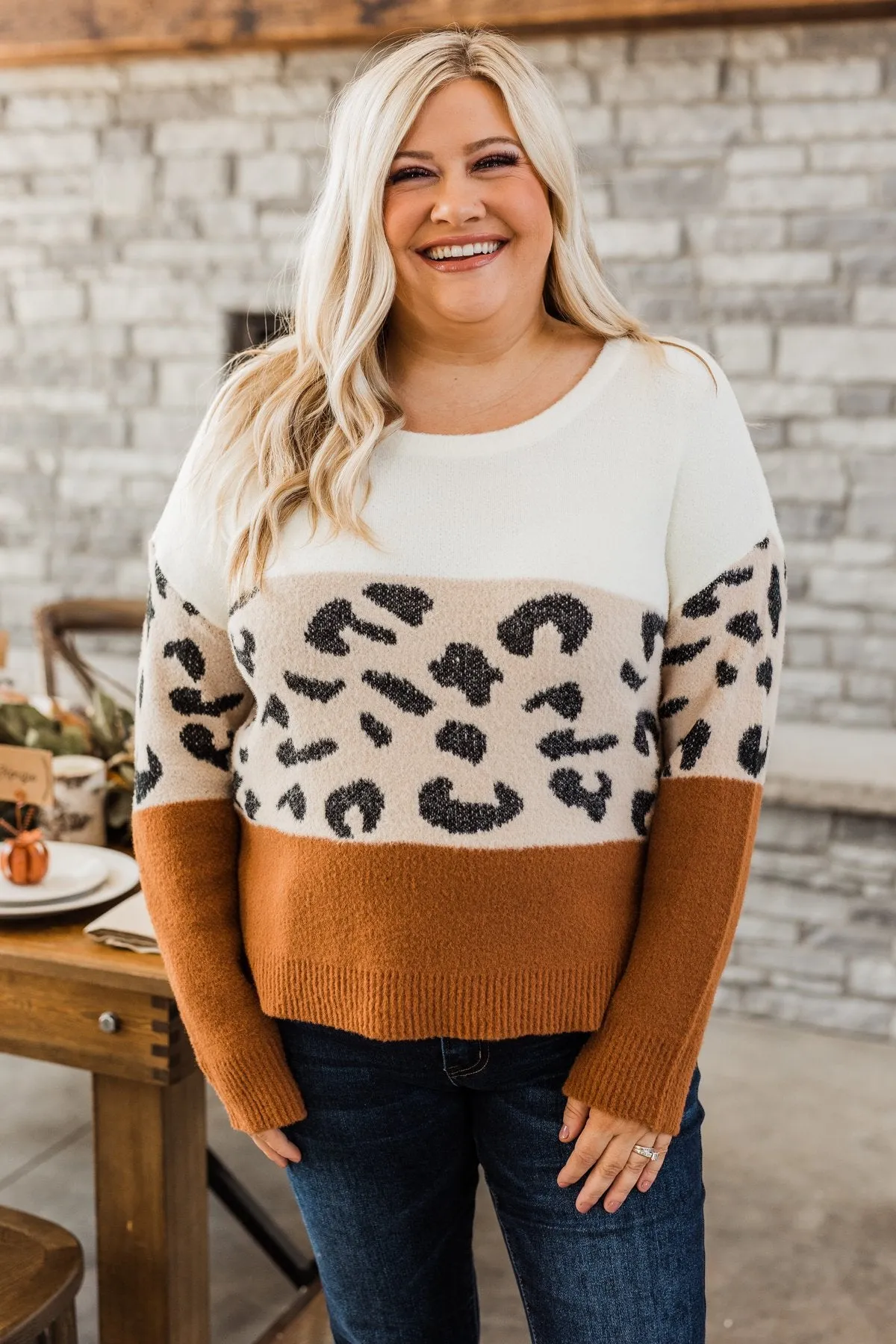 Gorgeous You Color Block Sweater- Dark Camel