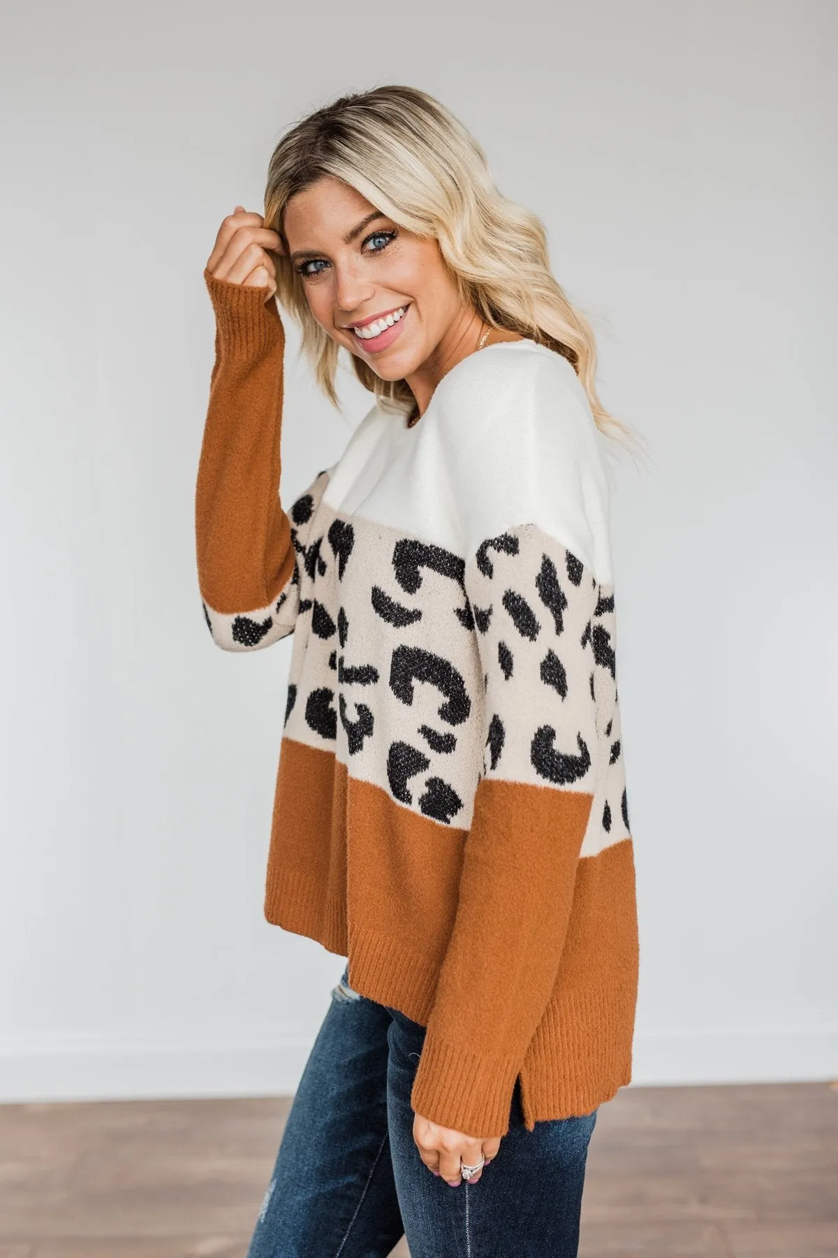 Gorgeous You Color Block Sweater- Dark Camel