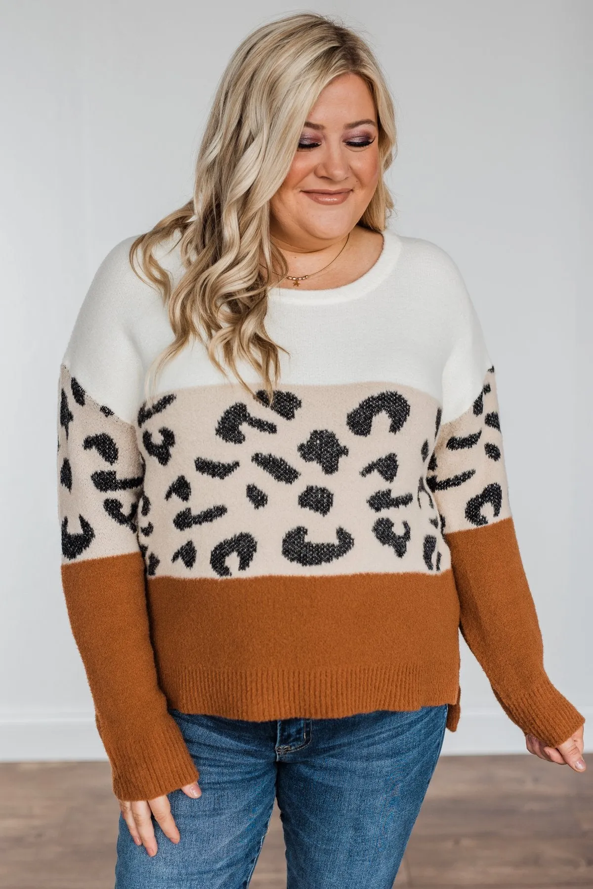 Gorgeous You Color Block Sweater- Dark Camel