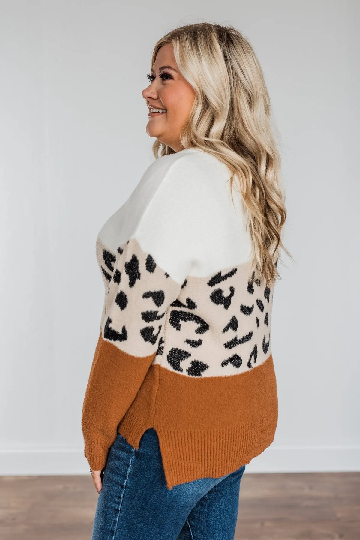 Gorgeous You Color Block Sweater- Dark Camel