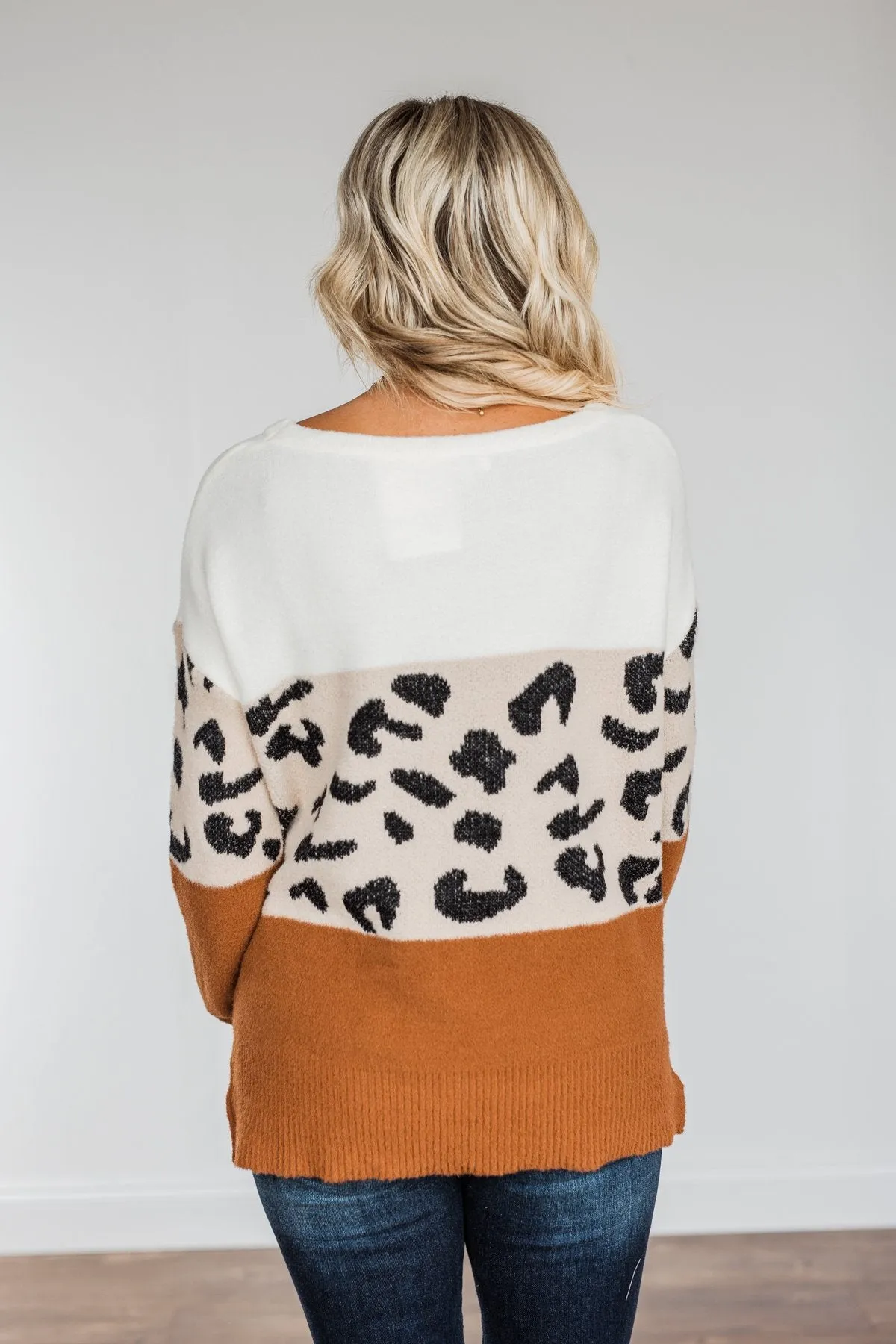 Gorgeous You Color Block Sweater- Dark Camel