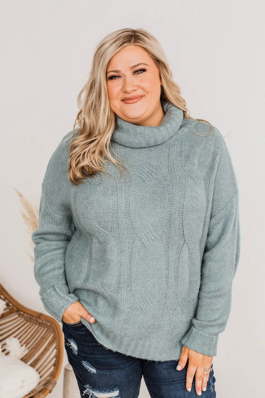 Greatest Blessings Knit Cowl Neck Sweater- Teal