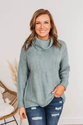 Greatest Blessings Knit Cowl Neck Sweater- Teal