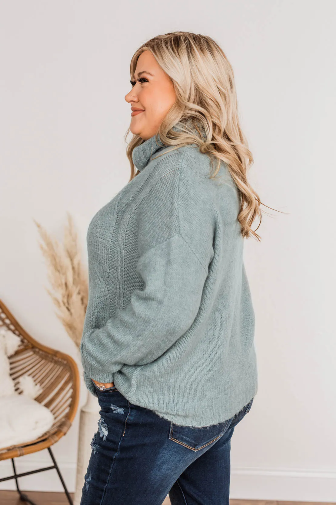 Greatest Blessings Knit Cowl Neck Sweater- Teal