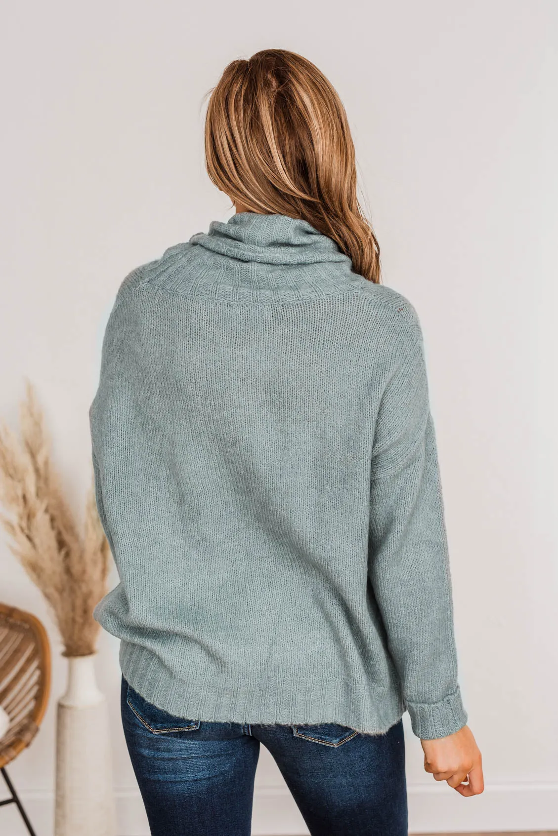 Greatest Blessings Knit Cowl Neck Sweater- Teal