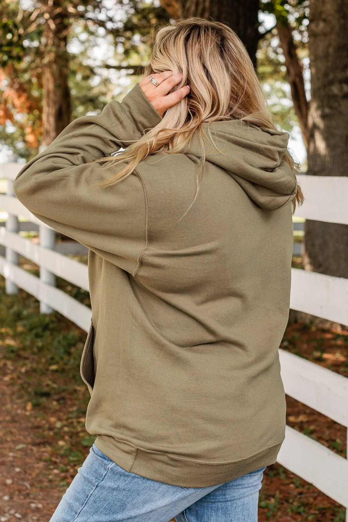 Happiness Begins With Sweater Weather Hoodie- Olive