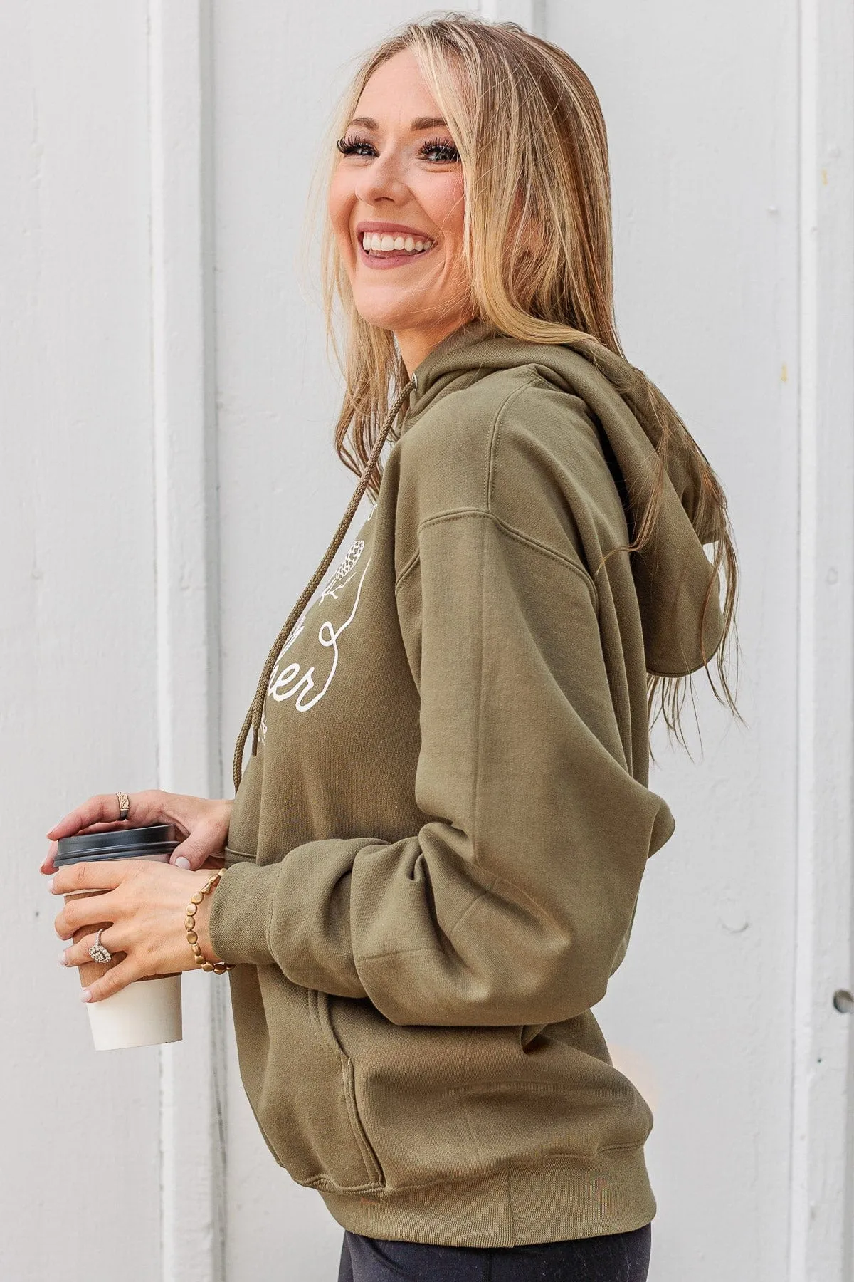 Happiness Begins With Sweater Weather Hoodie- Olive