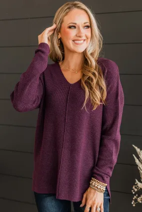 Here Together V-Neck Sweater- Dark Plum