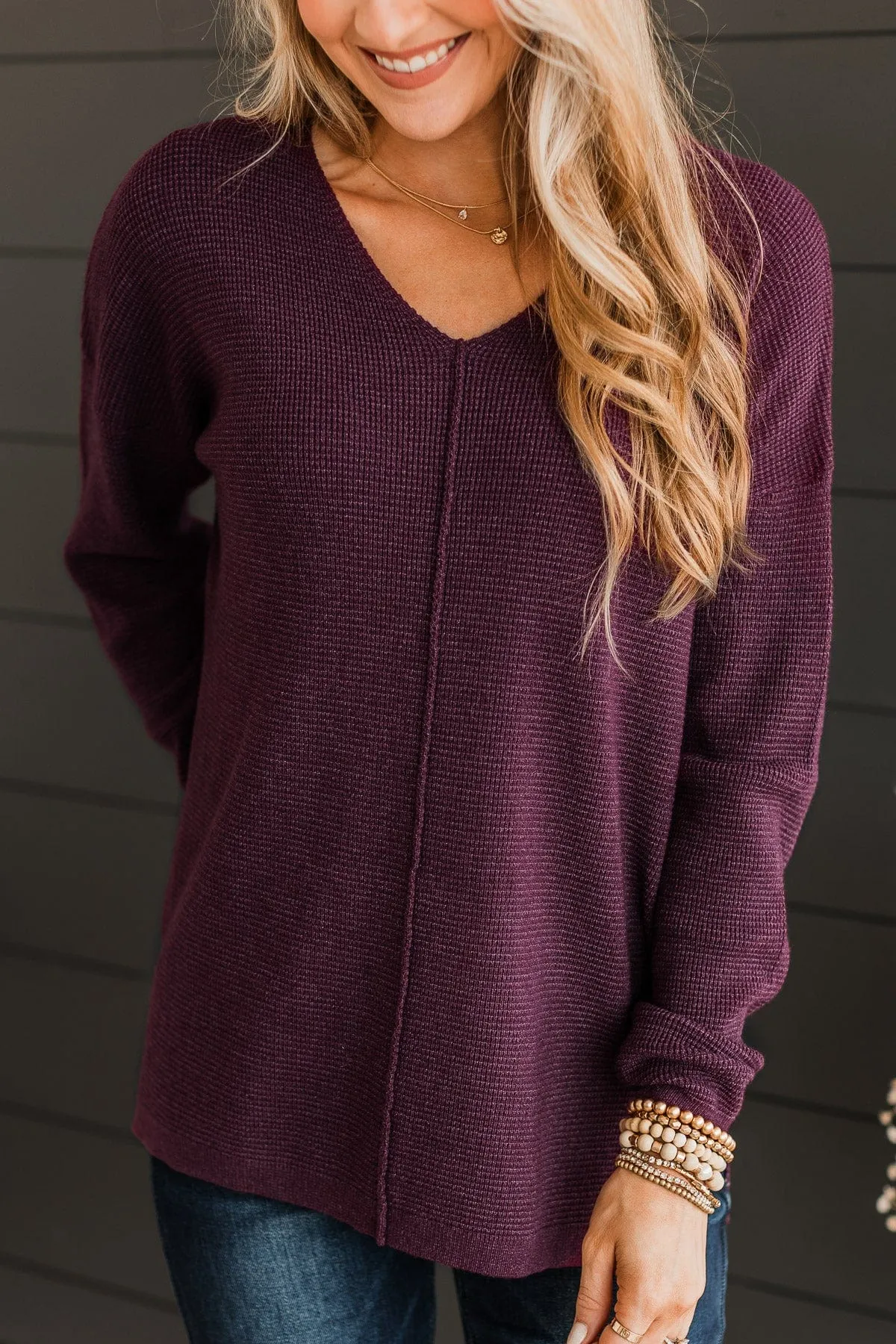 Here Together V-Neck Sweater- Dark Plum