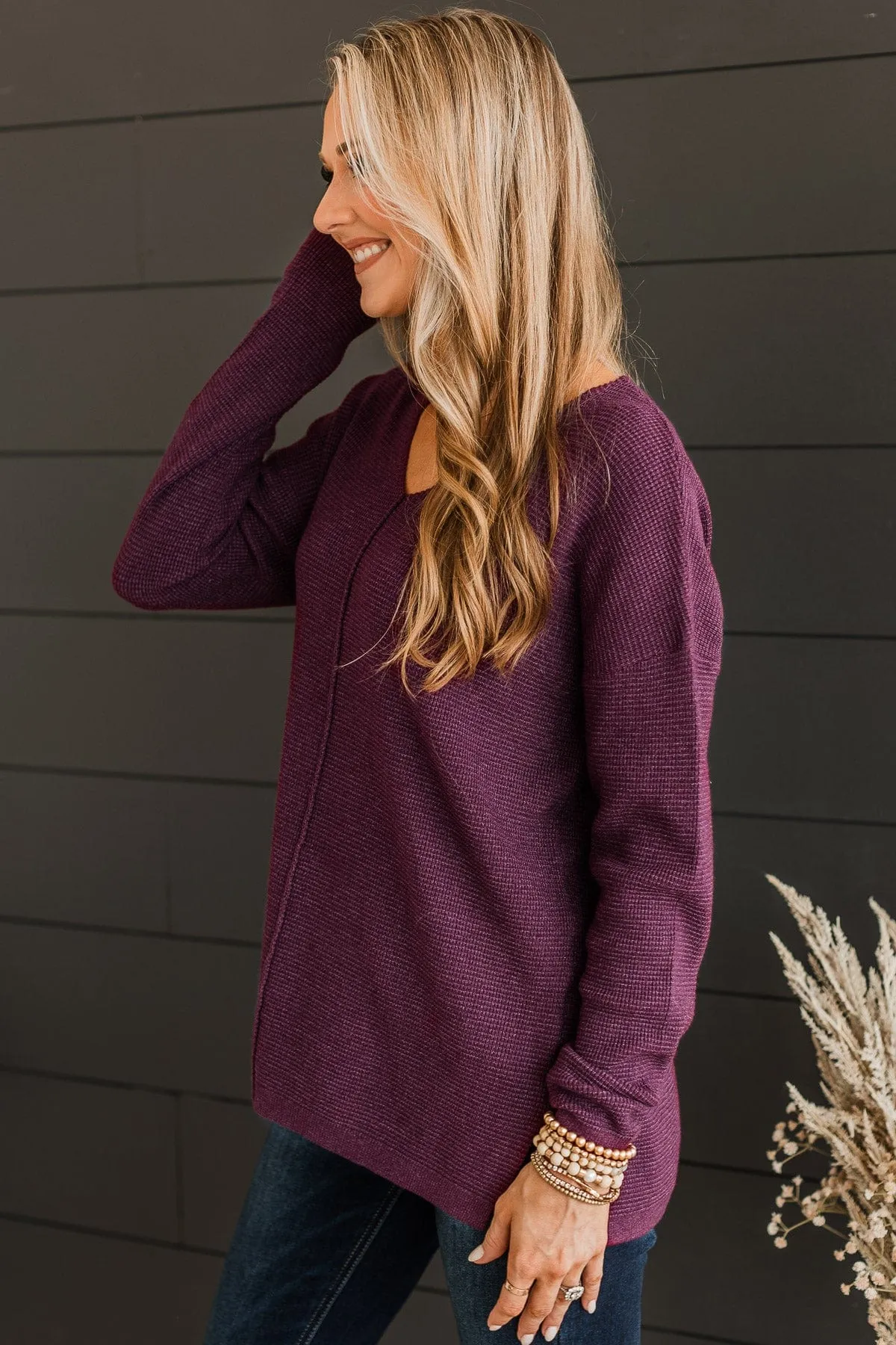 Here Together V-Neck Sweater- Dark Plum