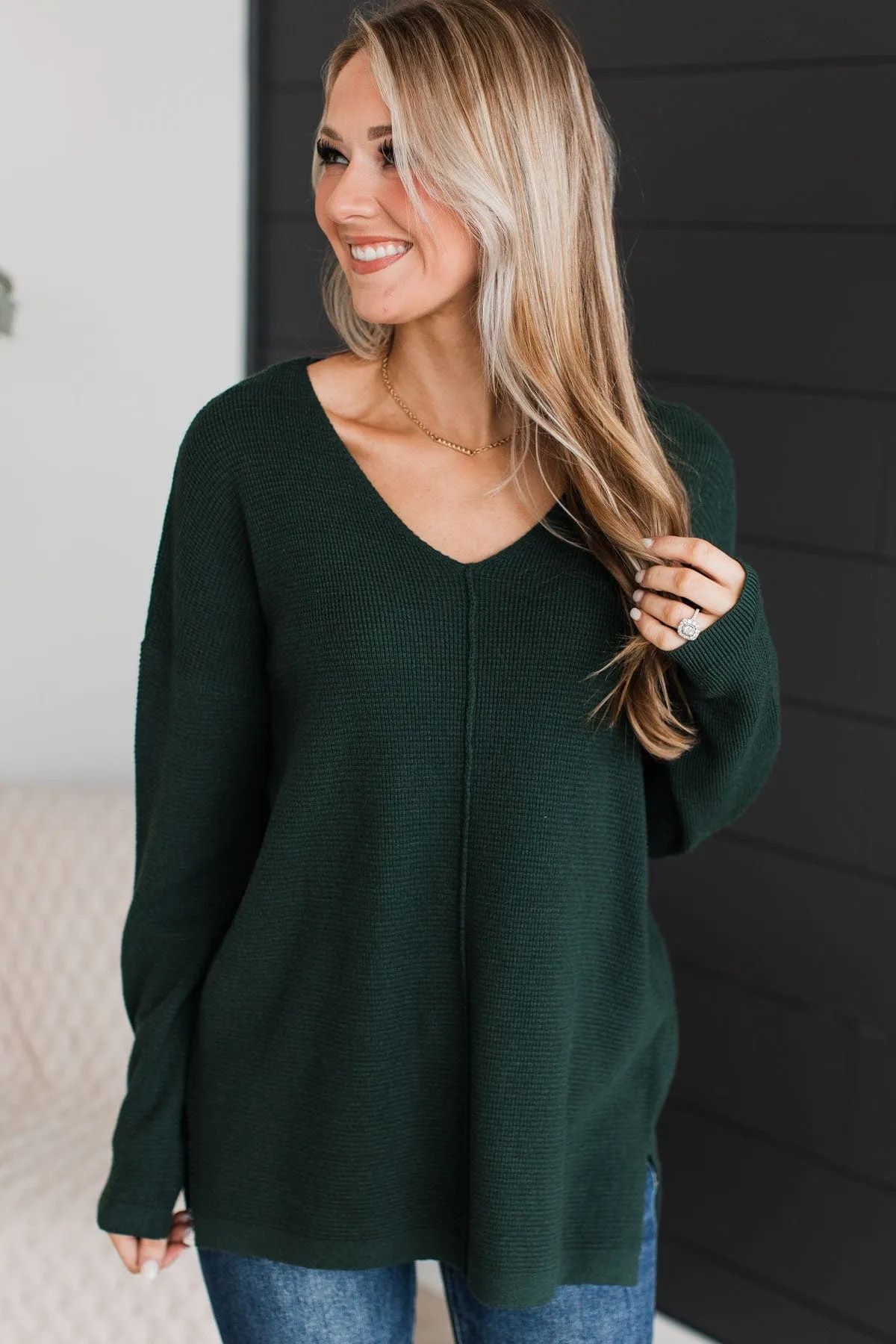 Here Together V-Neck Sweater- Forest Green