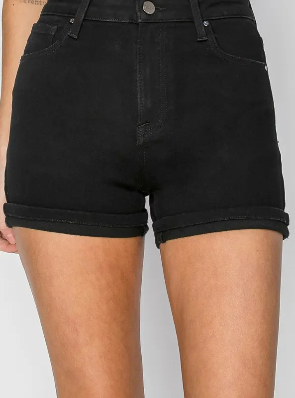 High Rise Cuffed Shorts- Black