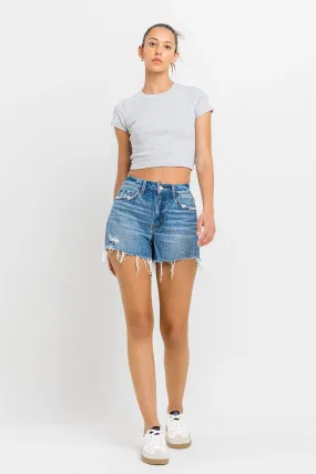 High Rise Distressed A Line Shorts