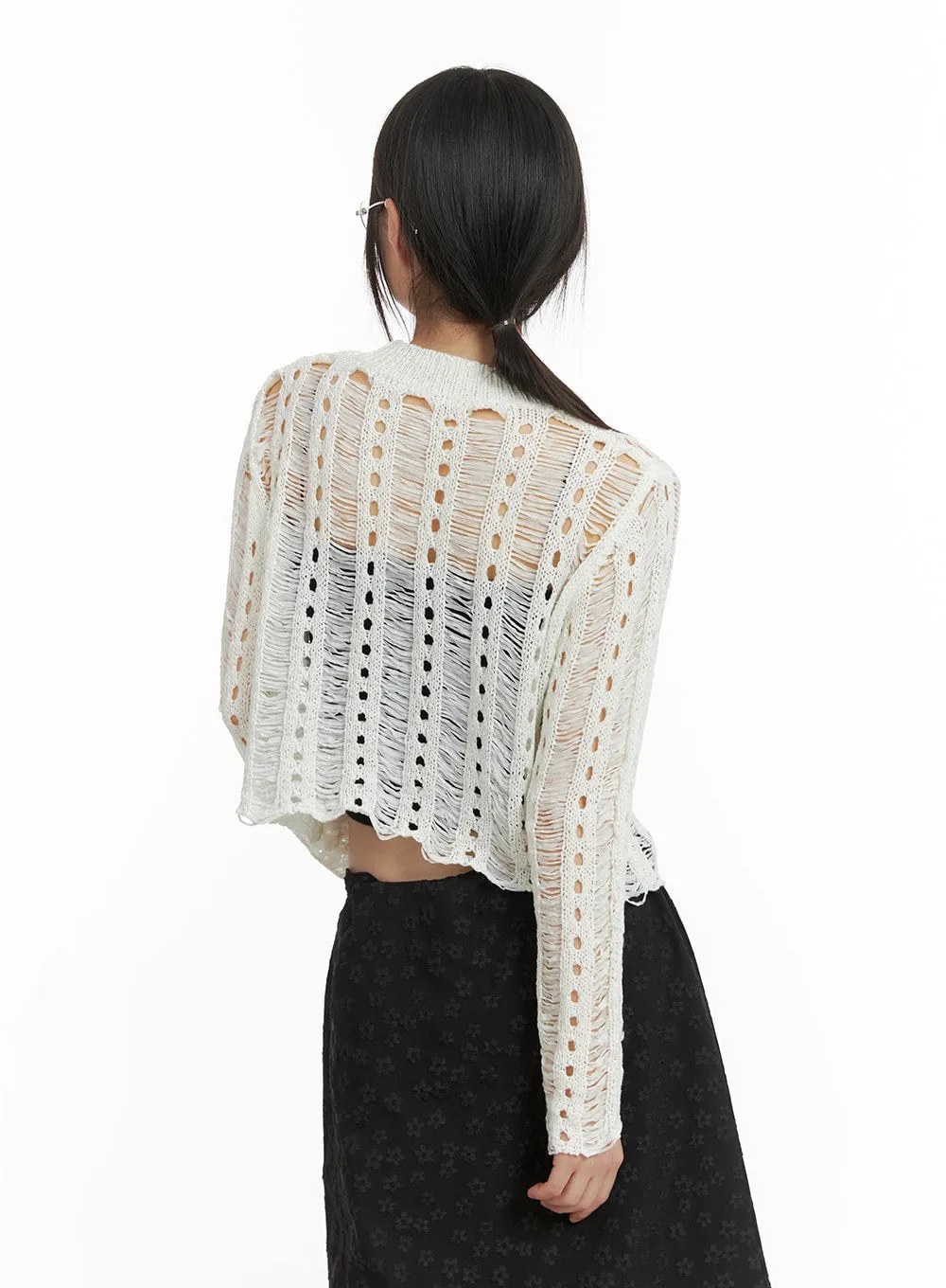 Hollow Out See-Through Cropped Sweater CA412