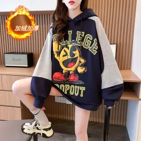 Hoodie women's fleece loose cartoon pattern pullove