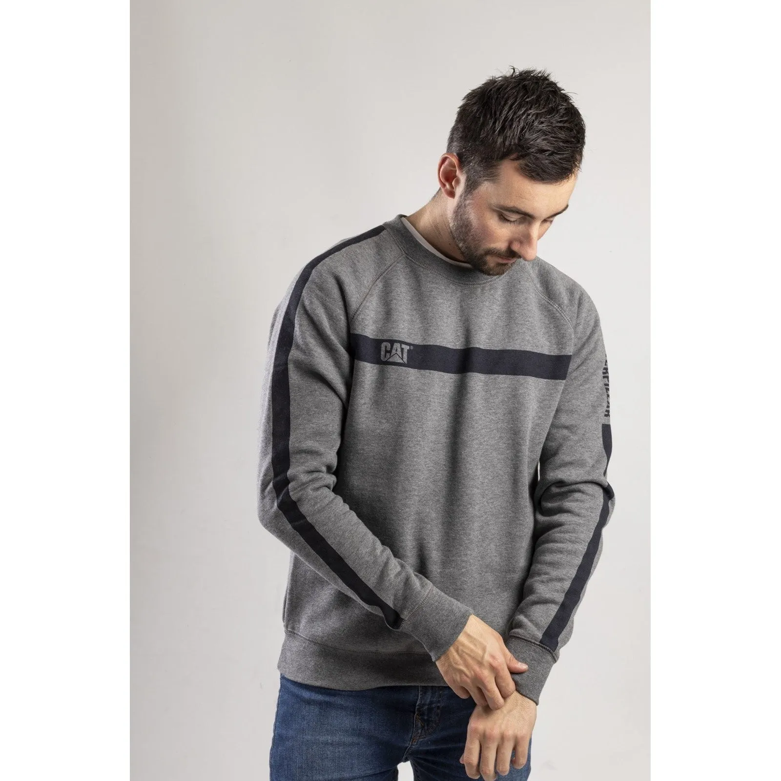 Icon Stripe Crew Neck Sweater  Dark Heather