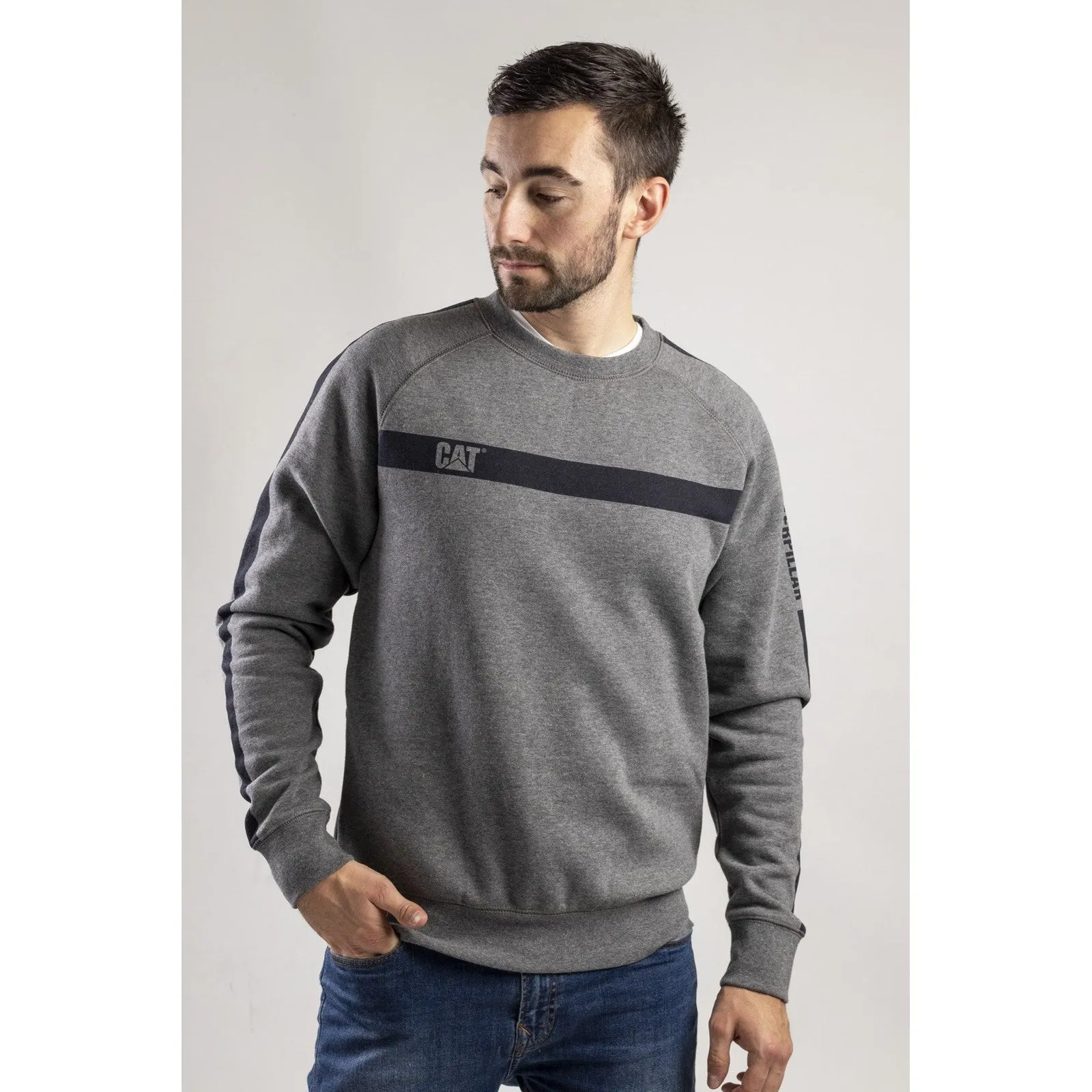 Icon Stripe Crew Neck Sweater  Dark Heather