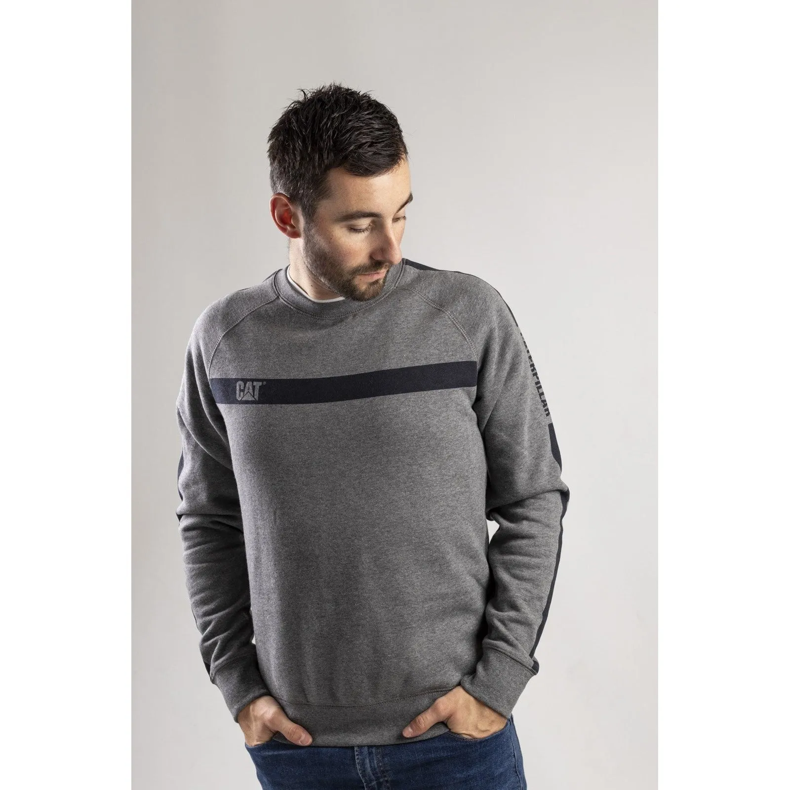 Icon Stripe Crew Neck Sweater  Dark Heather