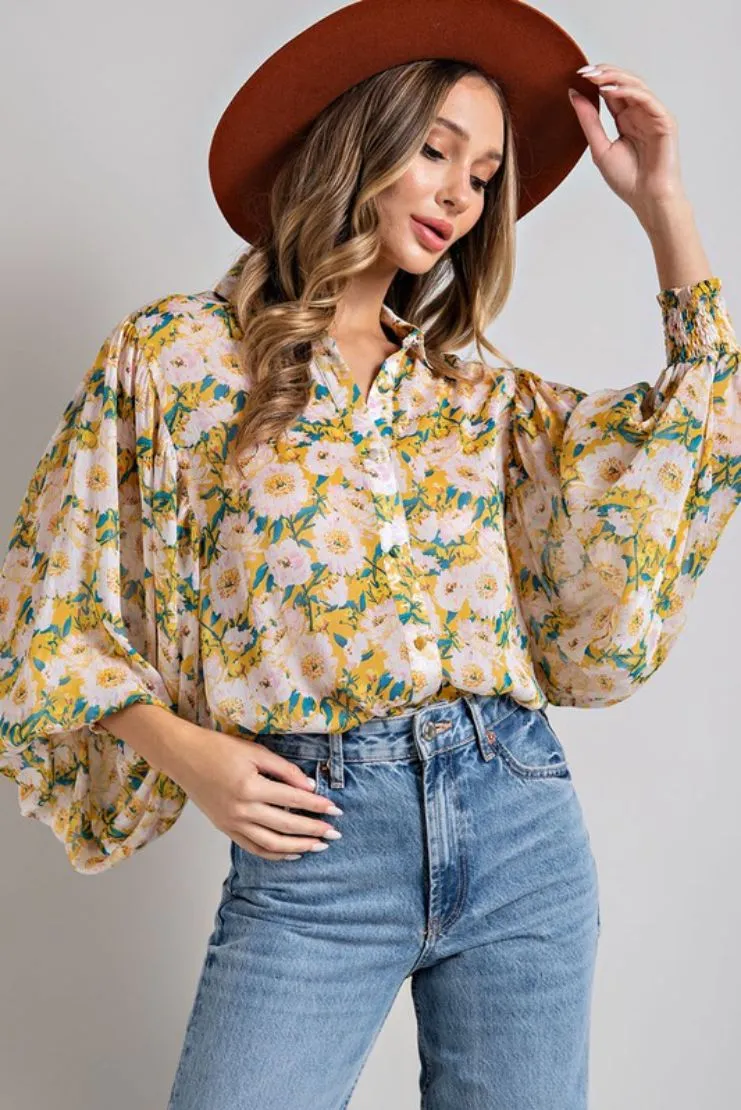 Jezabelle Floral Print Balloon Sleeve Blouse