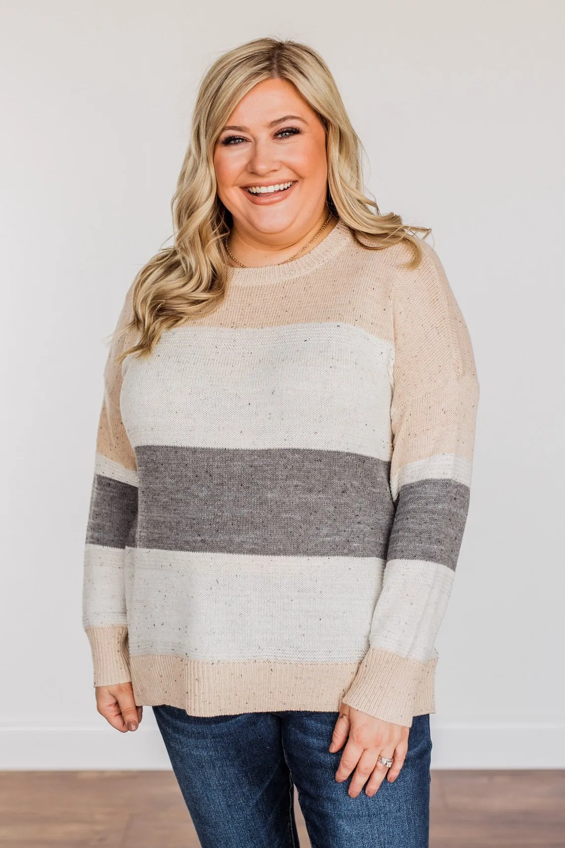 Joyful Laughter Color Block Sweater- Oatmeal & Grey