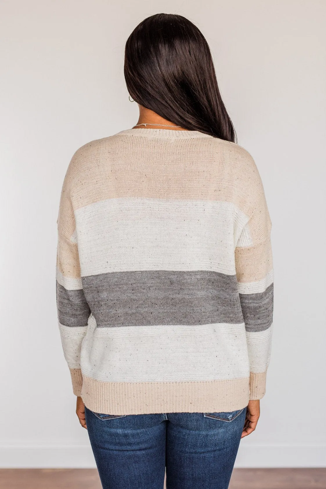 Joyful Laughter Color Block Sweater- Oatmeal & Grey