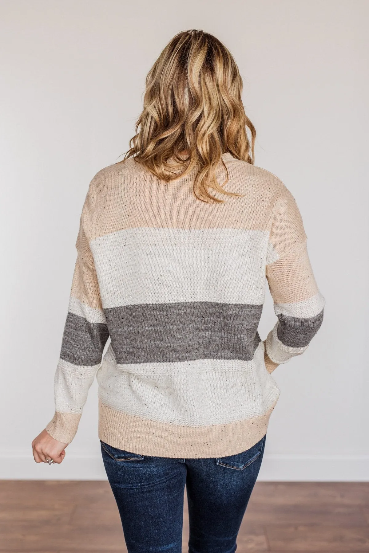 Joyful Laughter Color Block Sweater- Oatmeal & Grey