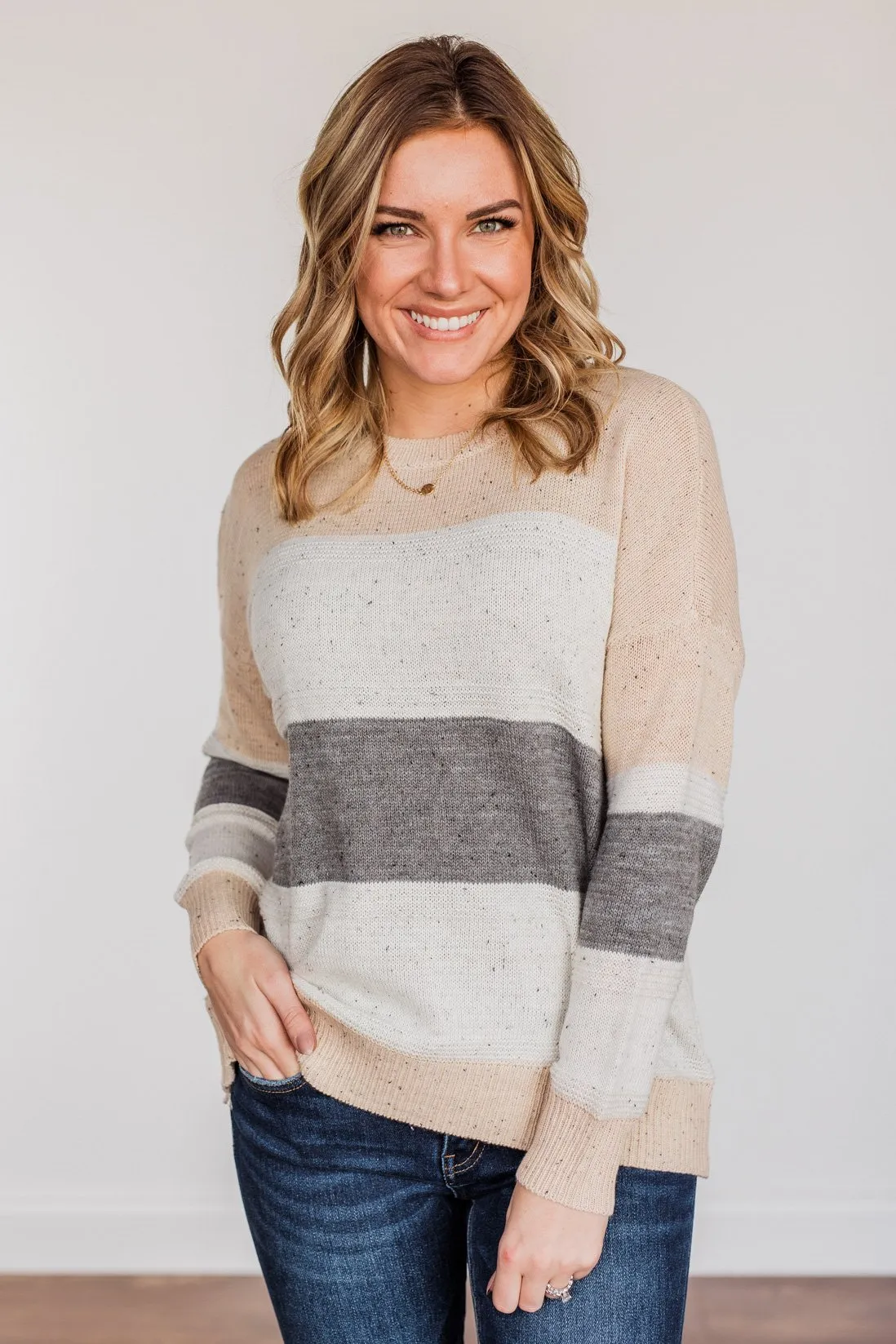 Joyful Laughter Color Block Sweater- Oatmeal & Grey