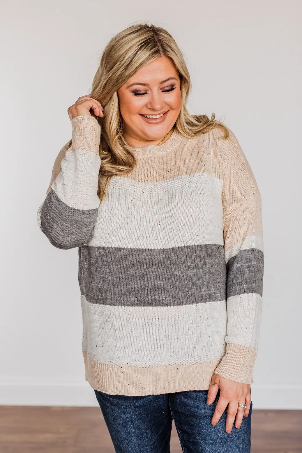 Joyful Laughter Color Block Sweater- Oatmeal & Grey