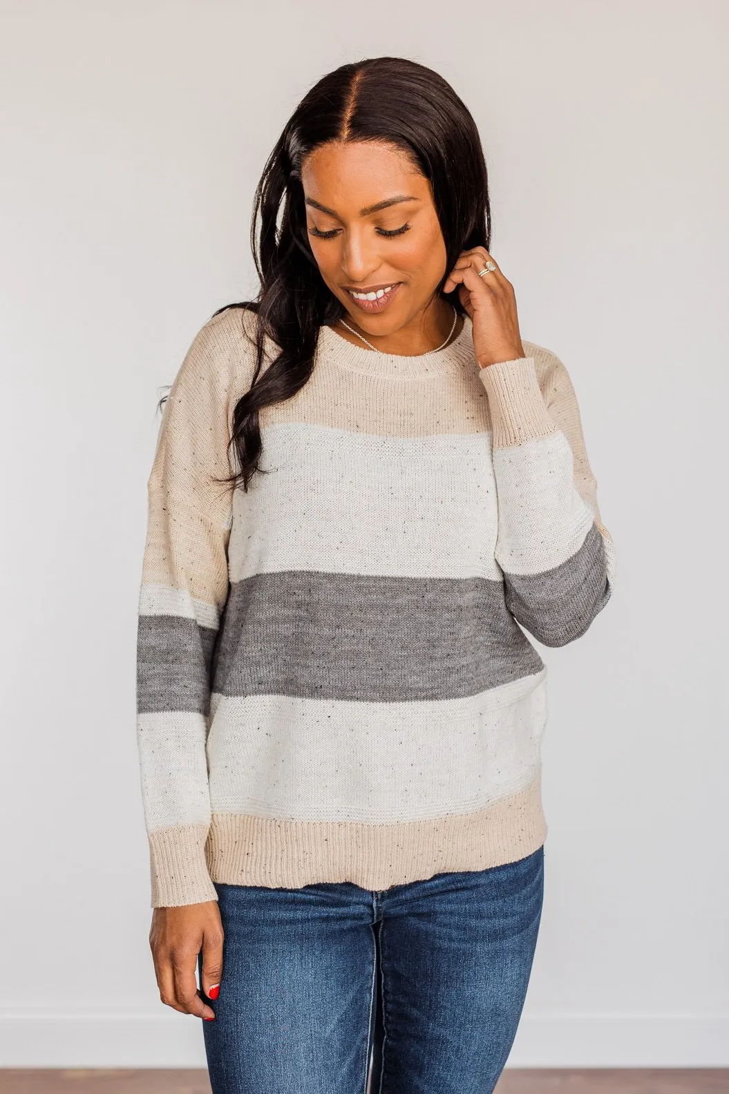 Joyful Laughter Color Block Sweater- Oatmeal & Grey