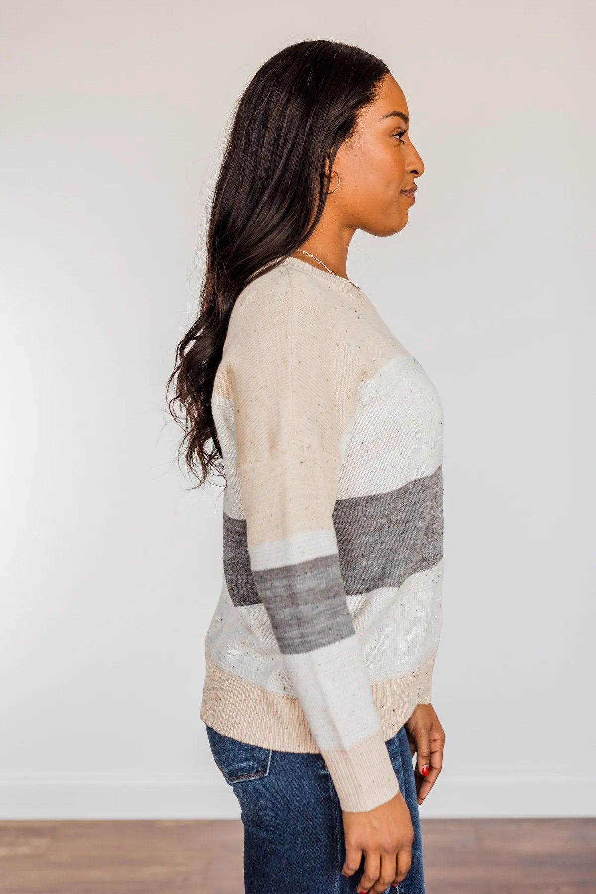 Joyful Laughter Color Block Sweater- Oatmeal & Grey