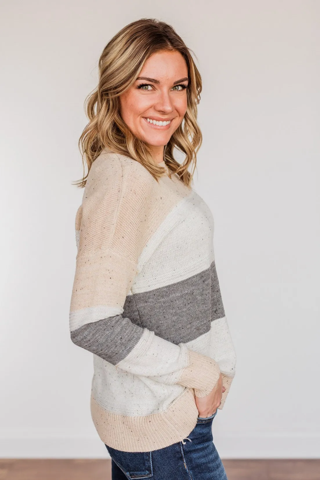 Joyful Laughter Color Block Sweater- Oatmeal & Grey