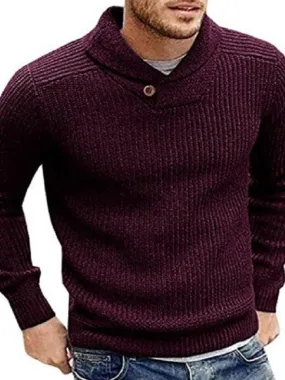 Lapel Button V-Neck Men Pullover Sweater