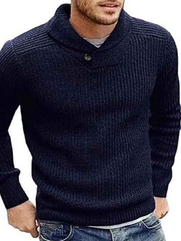 Lapel Button V-Neck Men Pullover Sweater