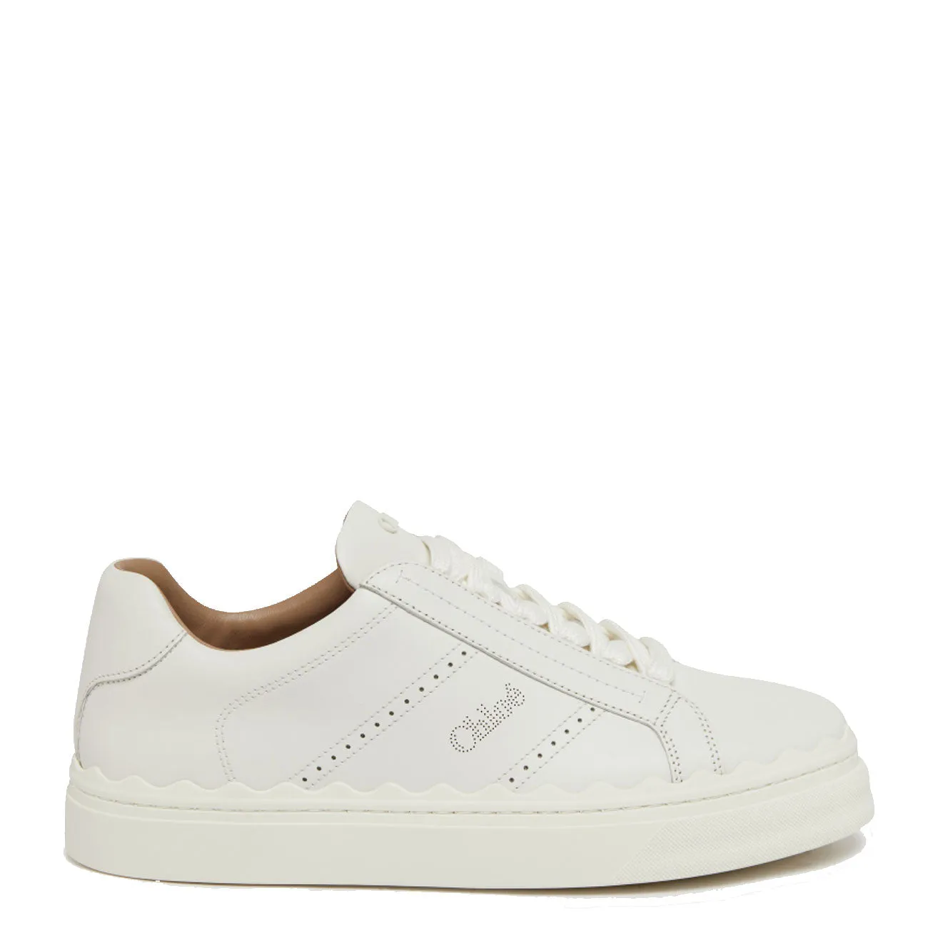 Lauren Leather Sneakers, Perforated Logo, White