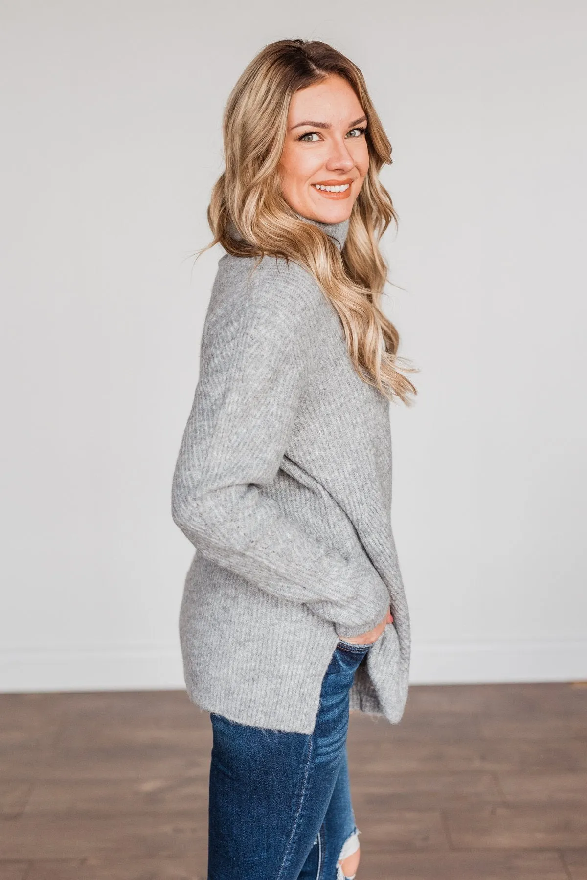 Limelight Aura Knit Cowl Neck Sweater- Grey