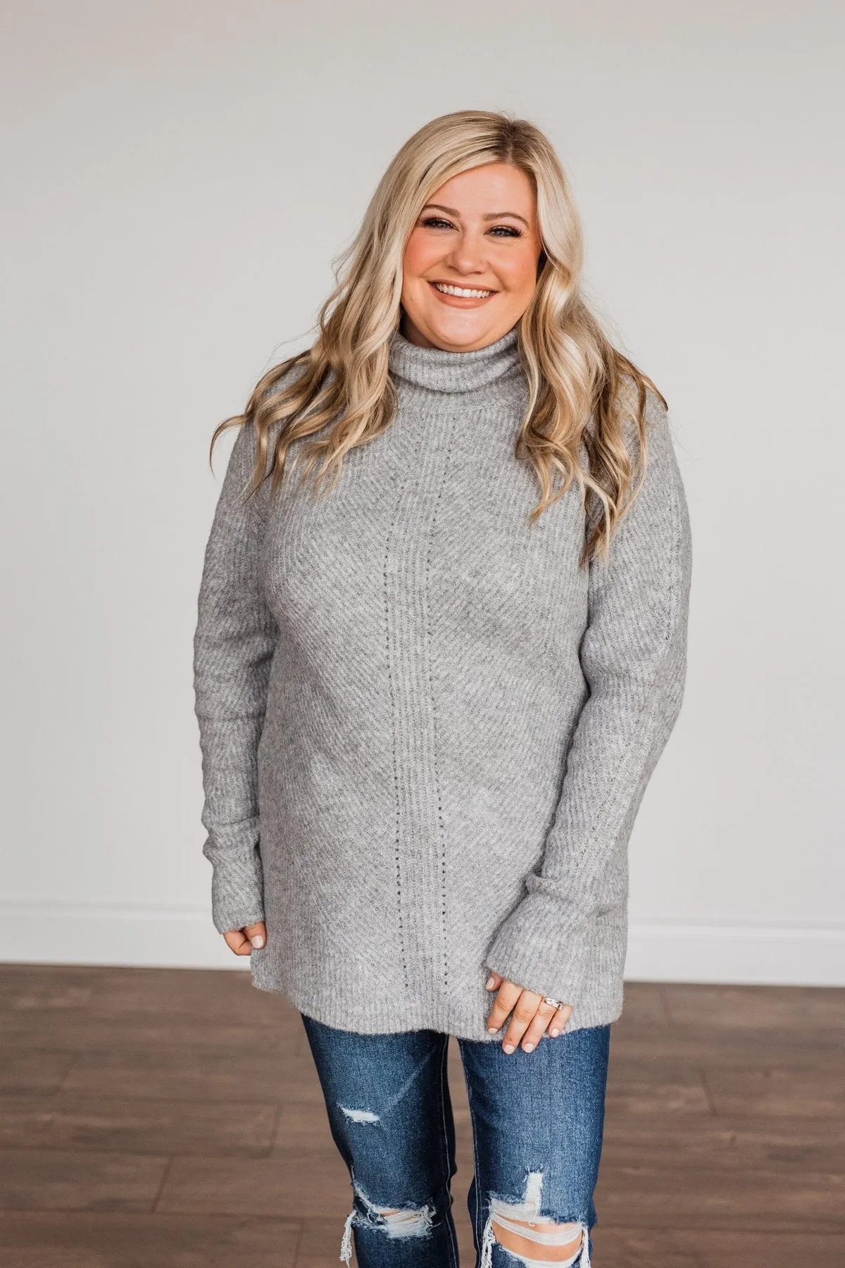 Limelight Aura Knit Cowl Neck Sweater- Grey