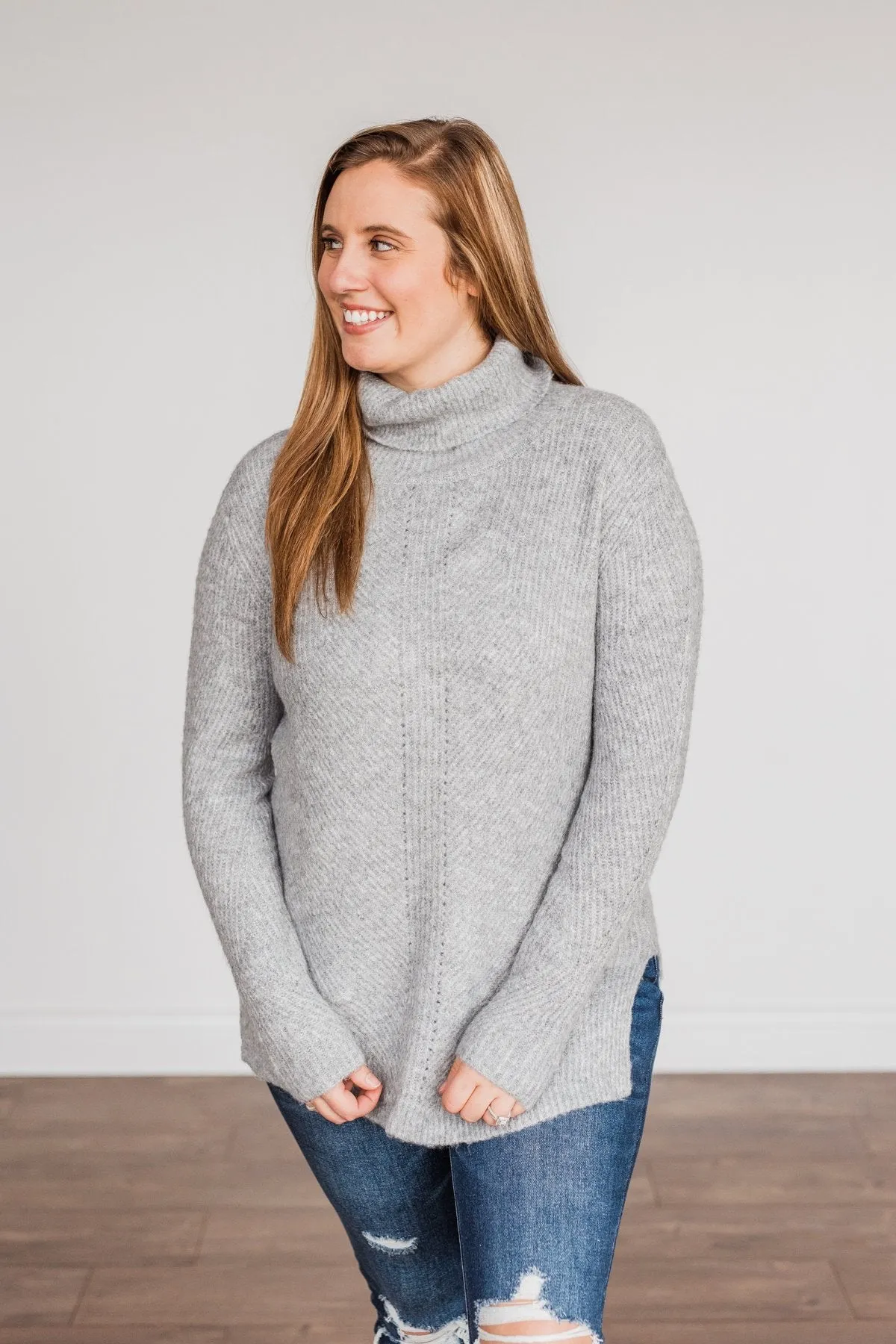 Limelight Aura Knit Cowl Neck Sweater- Grey