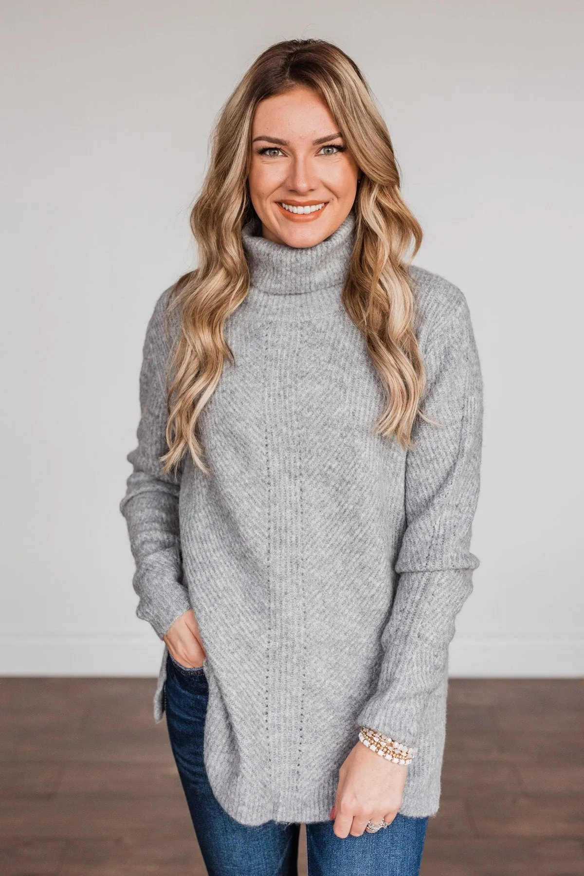 Limelight Aura Knit Cowl Neck Sweater- Grey