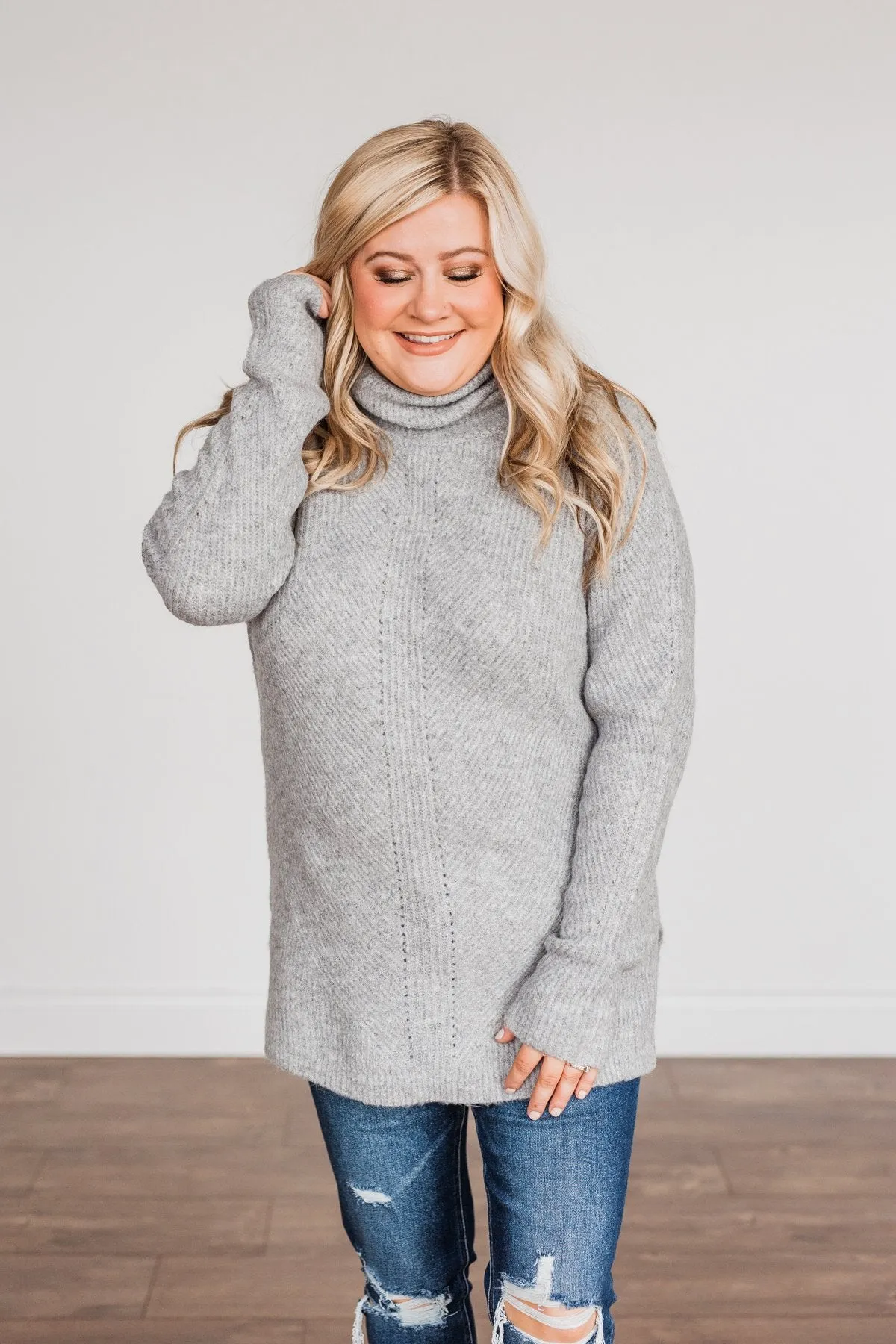 Limelight Aura Knit Cowl Neck Sweater- Grey