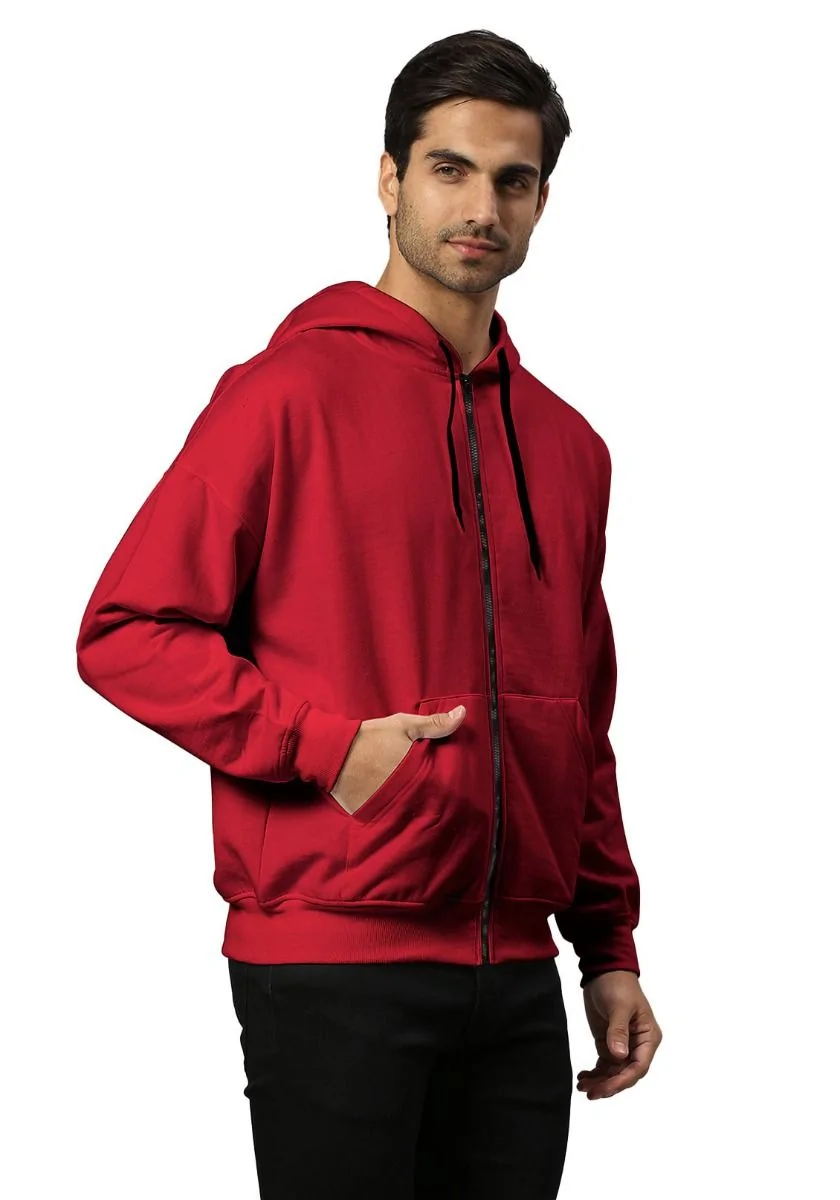 Lite Men Oversized Zipper Hoodie - Maroon