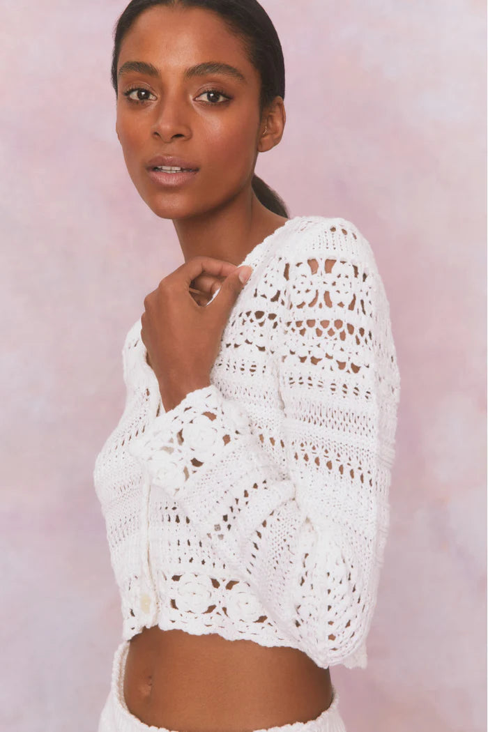 LoveShackFancy Middleton Cotton Crochet Cardigan