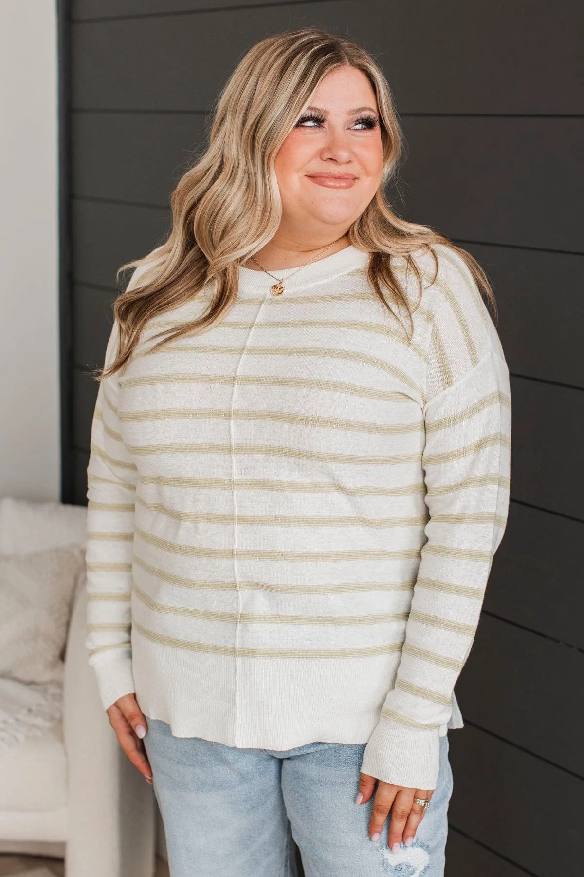 Luckily In Love Striped Sweater- Ivory & Sage