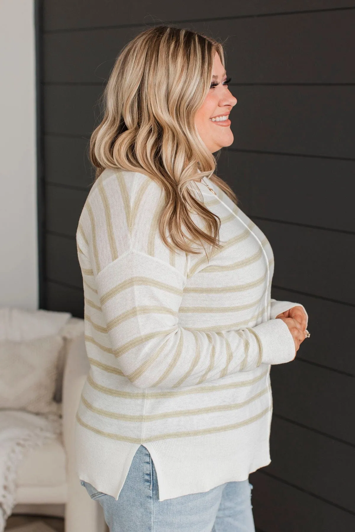 Luckily In Love Striped Sweater- Ivory & Sage