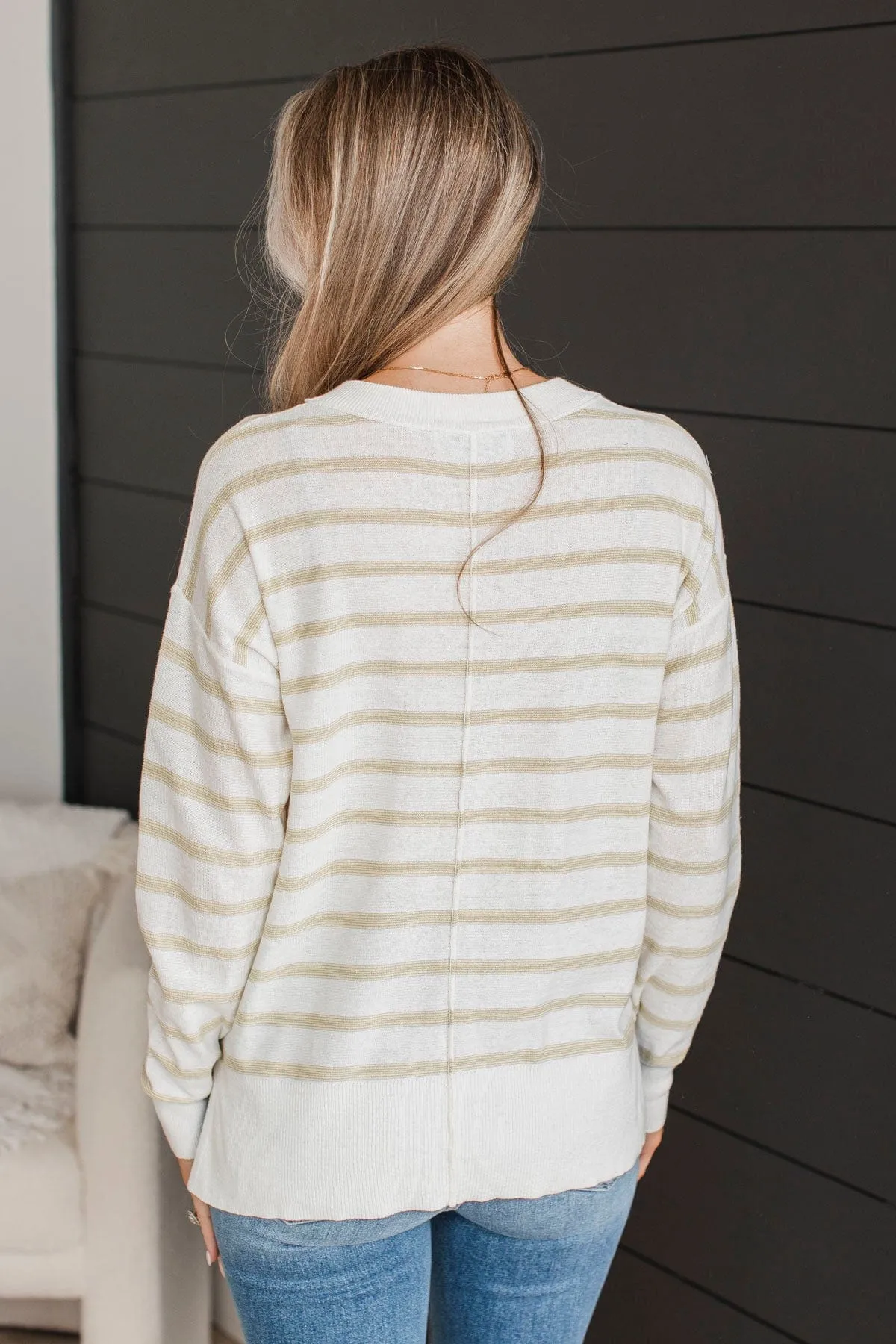 Luckily In Love Striped Sweater- Ivory & Sage