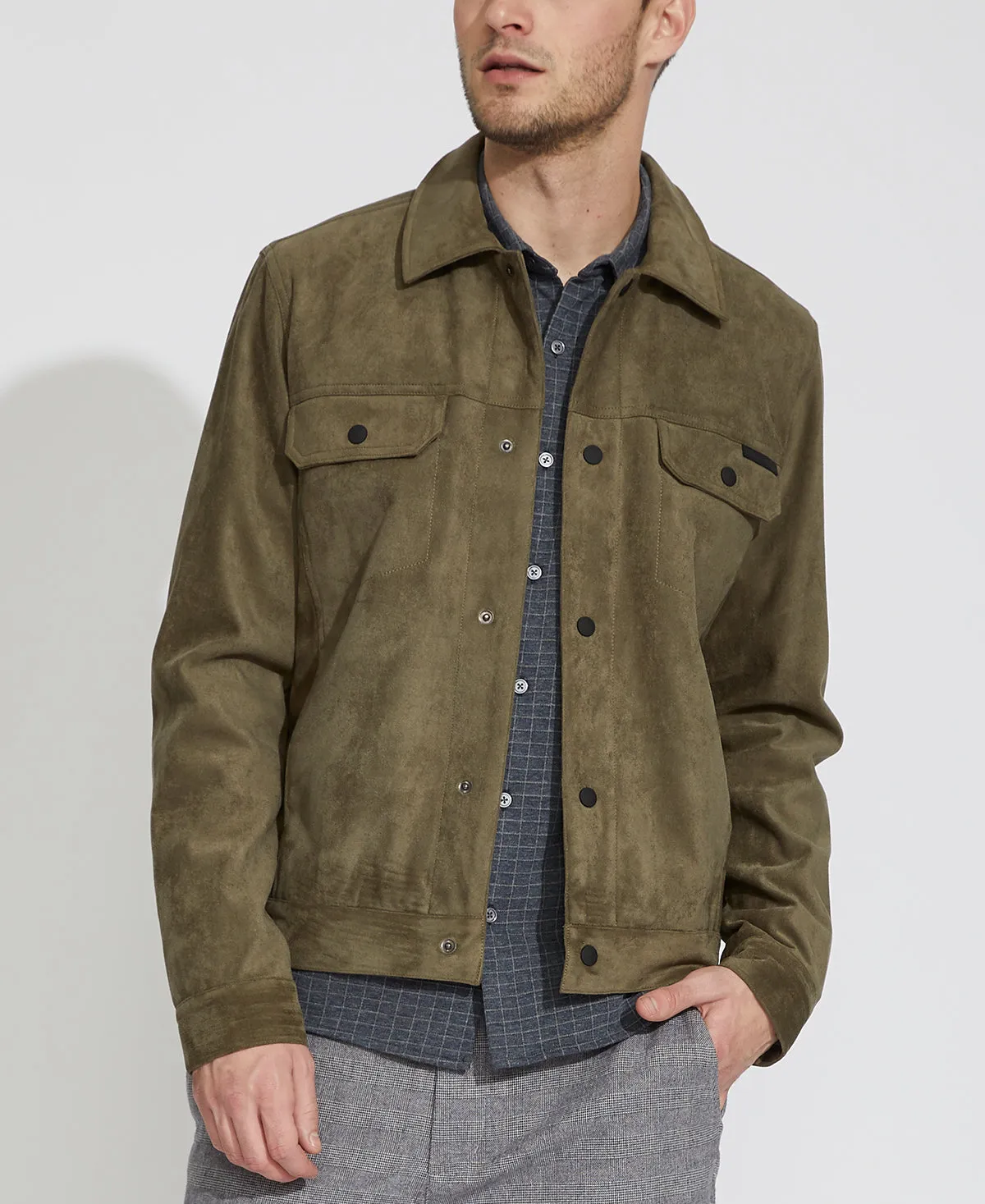 Mabel Suede Trucker Jacket (Olive)