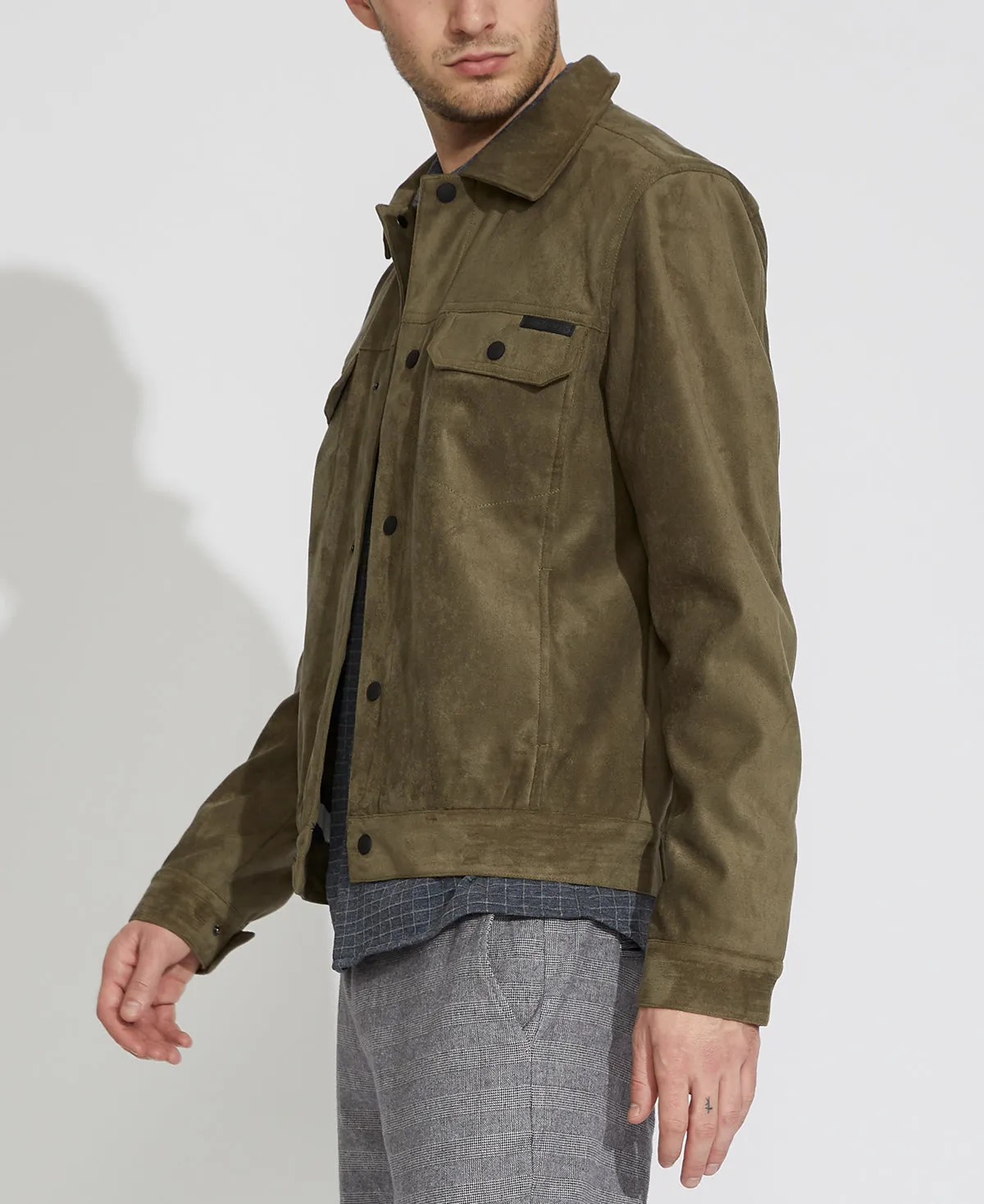 Mabel Suede Trucker Jacket (Olive)