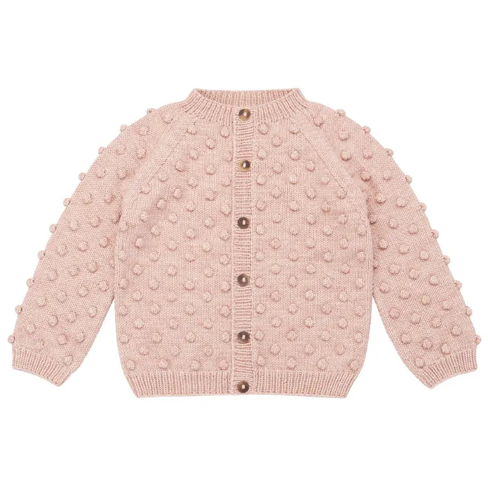 Misha & Puff Child Popcorn Cardigan Rosette Pink