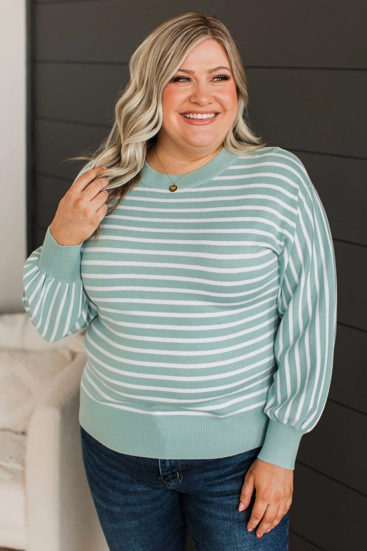 No One Sweeter Striped Sweater- Dusty Mint