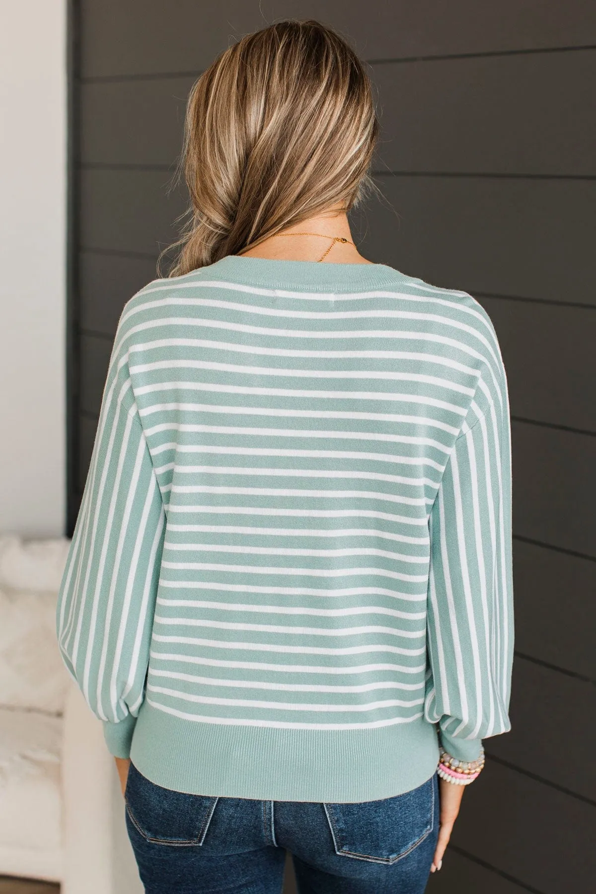 No One Sweeter Striped Sweater- Dusty Mint