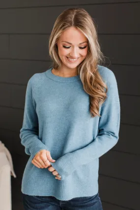 No Regrets Brushed Knit Sweater- Denim Blue